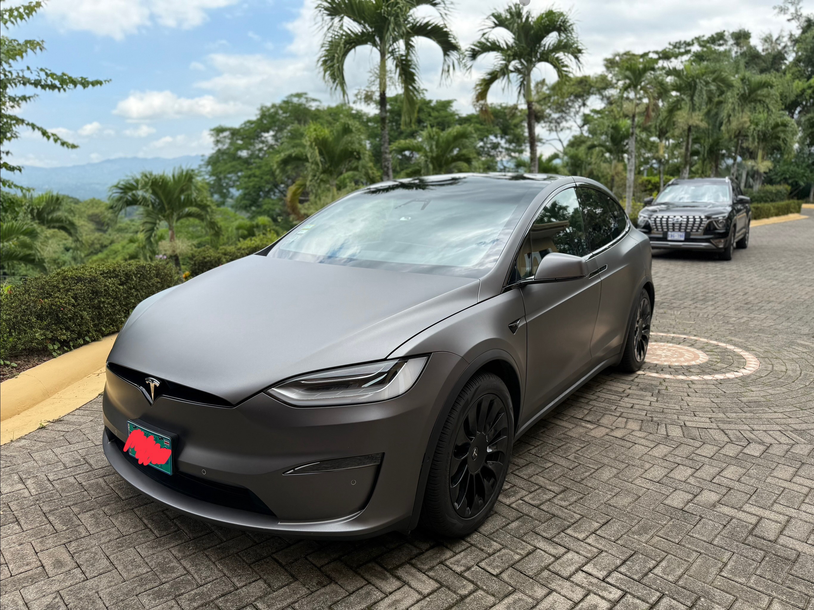 Tesla Model X Plaid passenger‑side three‑quarter view